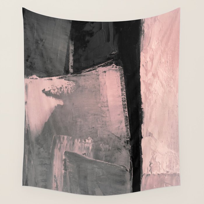 Blush and Black Abstract Art Print Wall Tapestry Gallery Image 4
