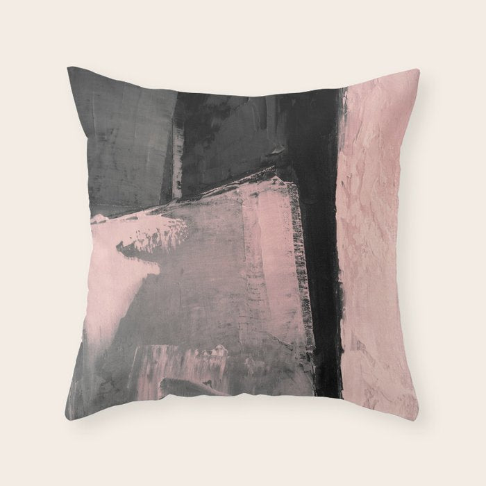 Blush and Black Abstract Art Print Throw Pillow Gallery Image 1