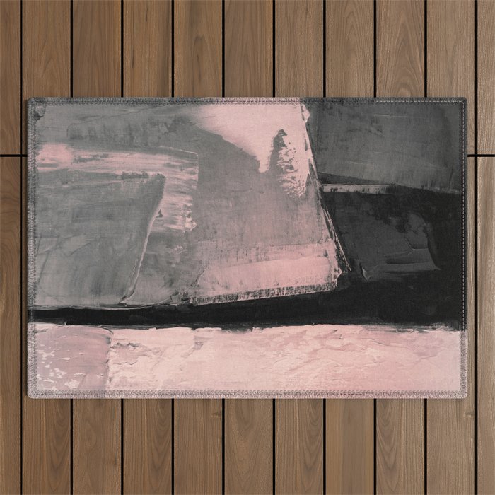 Blush and Black Abstract Art Print Outdoor Rug Gallery Image 1