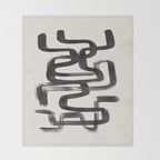 Mid Century Modern Minimalist Abstract Art Brush Strokes Black & White Ink Art Pipe Maze Throw Blanket Gallery Image 2
