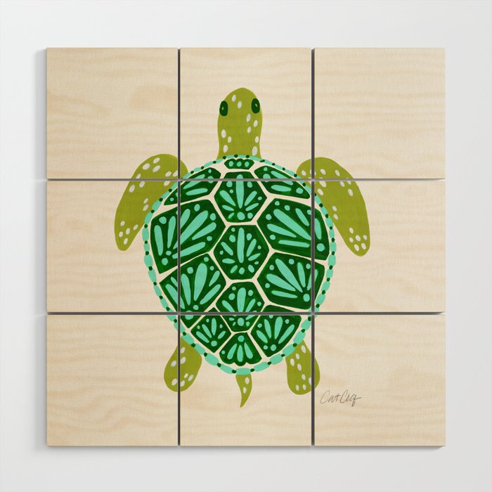 Sea Turtle - Green Palette Wood Wall Art Gallery Image 1