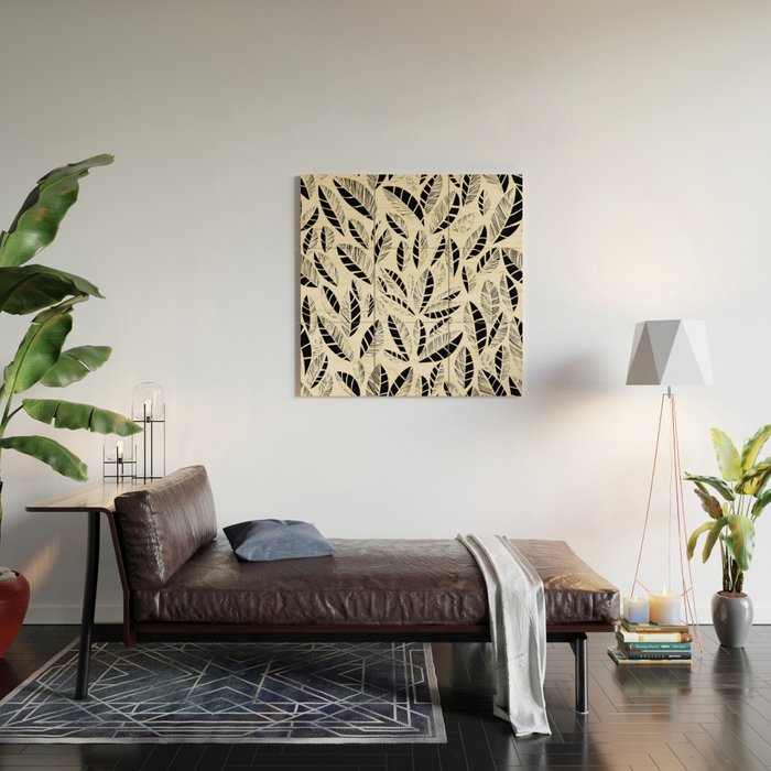 Wildlife Safari Laeves black ´n white Wood Wall Art Gallery Image 2