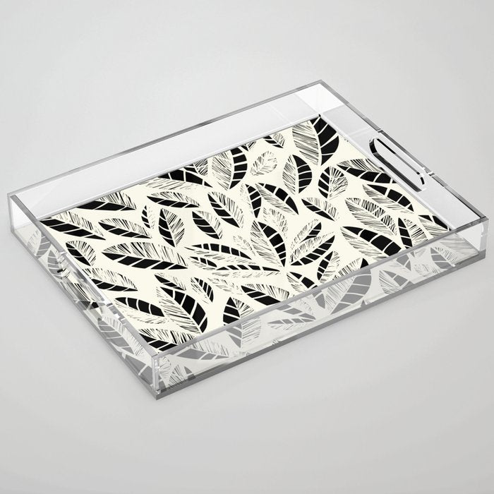 Wildlife Safari Laeves black ´n white Acrylic Tray Gallery Image 1