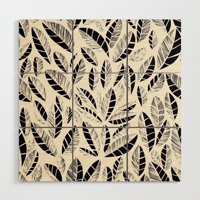 Wildlife Safari Laeves black ´n white Wood Wall Art Gallery Image 1