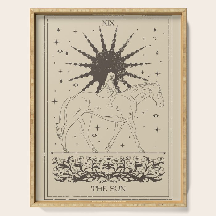 The Sun Card, Sun girl and horse print, Major Arcana, Divination, Magic girl Serving Tray Gallery Image 1