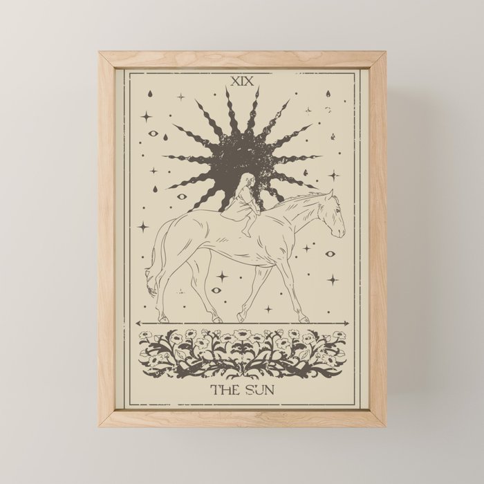 The Sun Card, Sun girl and horse print, Major Arcana, Divination, Magic girl Mini Art Print Gallery Image 1