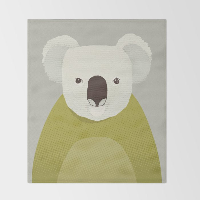 Whimsy Koala, Animal Portrait Throw Blanket Gallery Image 2