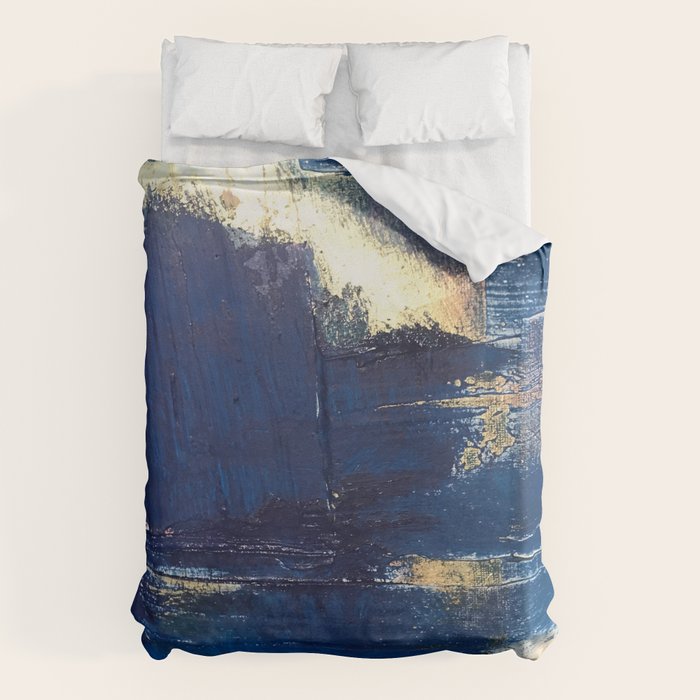 Halo [2]: a minimal, abstract mixed-media piece in blue and gold by Alyssa Hamilton Art Duvet Cover Gallery Image 1