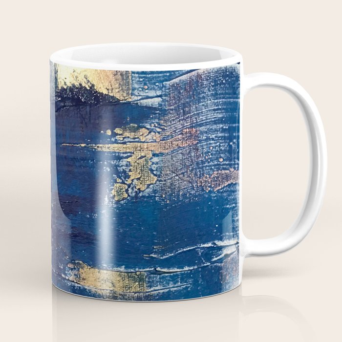 Halo [2]: a minimal, abstract mixed-media piece in blue and gold by Alyssa Hamilton Art Coffee Mug Gallery Image 1