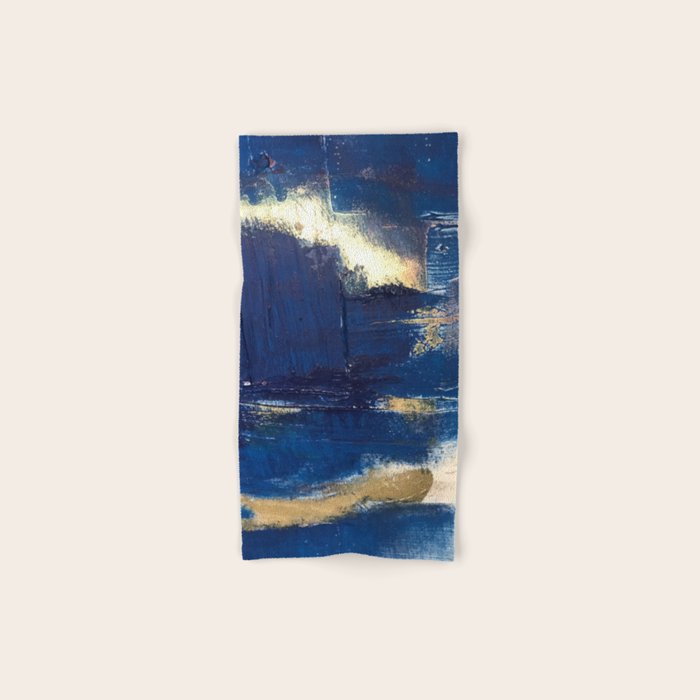 Halo [2]: a minimal, abstract mixed-media piece in blue and gold by Alyssa Hamilton Art Towels Gallery Image 1