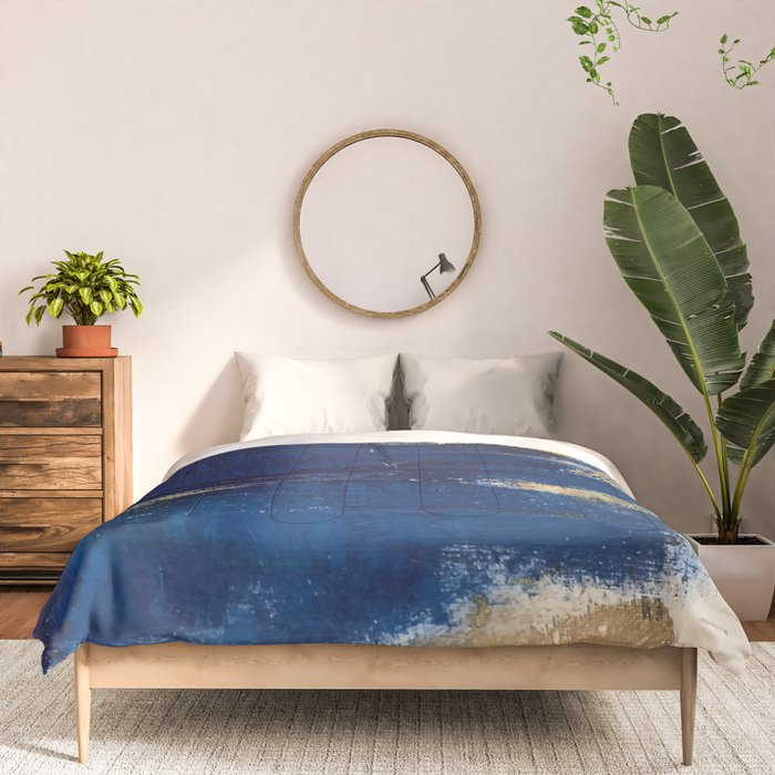 Halo [2]: a minimal, abstract mixed-media piece in blue and gold by Alyssa Hamilton Art Comforter Gallery Image 3