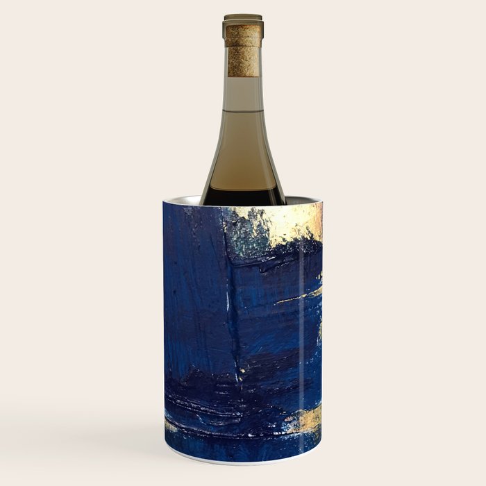 Halo [2]: a minimal, abstract mixed-media piece in blue and gold by Alyssa Hamilton Art Wine Chiller Gallery Image 1