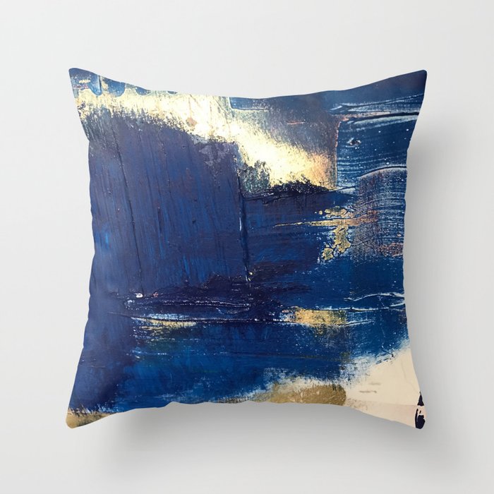 Halo [2]: a minimal, abstract mixed-media piece in blue and gold by Alyssa Hamilton Art Throw Pillow Gallery Image 6