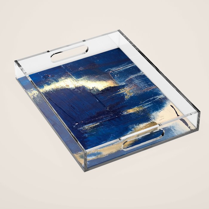 Halo [2]: a minimal, abstract mixed-media piece in blue and gold by Alyssa Hamilton Art Acrylic Tray Gallery Image 1