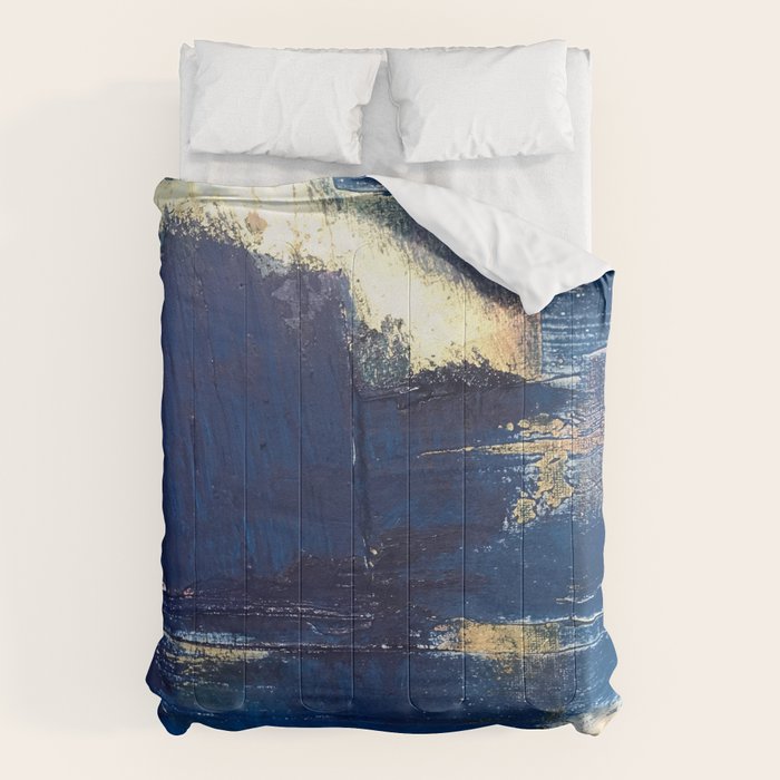 Halo [2]: a minimal, abstract mixed-media piece in blue and gold by Alyssa Hamilton Art Comforter Gallery Image 1