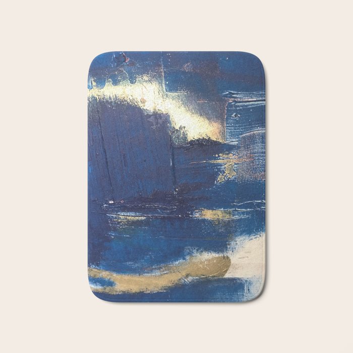 Halo [2]: a minimal, abstract mixed-media piece in blue and gold by Alyssa Hamilton Art Bath Mat Gallery Image 1