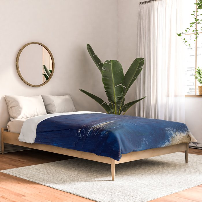 Halo [2]: a minimal, abstract mixed-media piece in blue and gold by Alyssa Hamilton Art Comforter Gallery Image 2