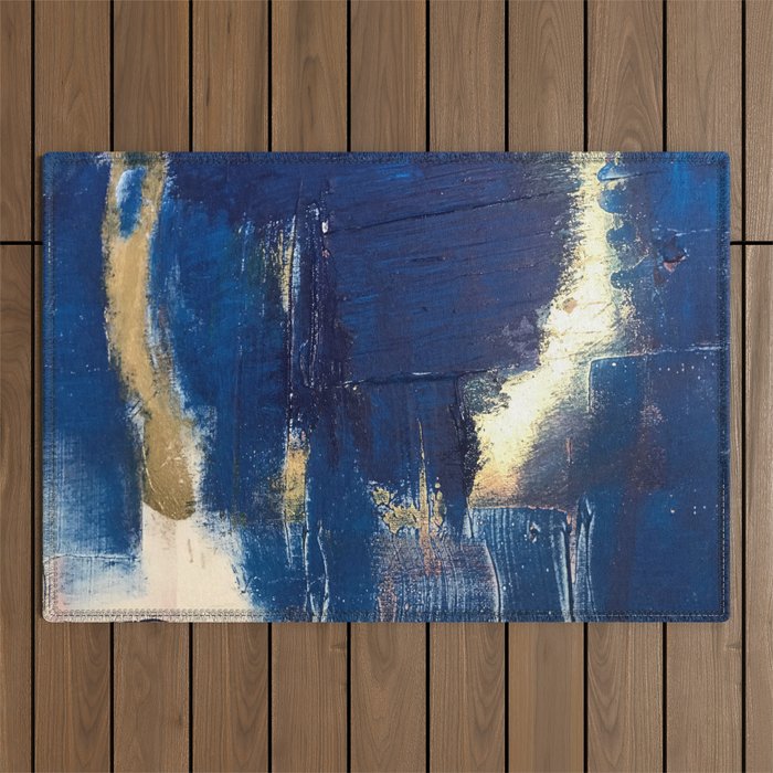 Halo [2]: a minimal, abstract mixed-media piece in blue and gold by Alyssa Hamilton Art Outdoor Rug Gallery Image 1
