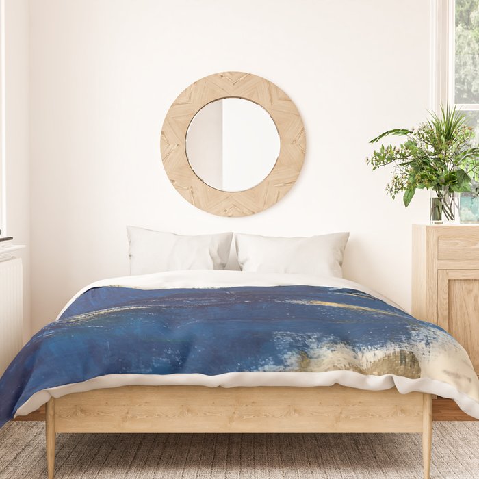 Halo [2]: a minimal, abstract mixed-media piece in blue and gold by Alyssa Hamilton Art Duvet Cover Gallery Image 3