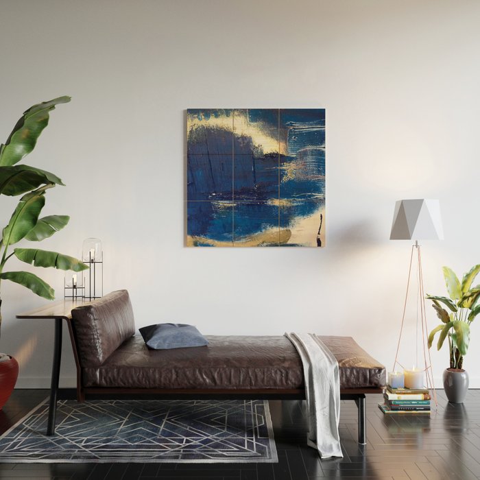 Halo [2]: a minimal, abstract mixed-media piece in blue and gold by Alyssa Hamilton Art Wood Wall Art Gallery Image 2