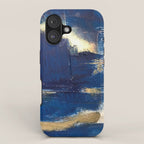 Halo [2]: a minimal, abstract mixed-media piece in blue and gold by Alyssa Hamilton Art iPhone Case Gallery Image 1