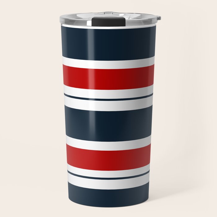 Red and Navy Blue Horizontal Stripes Travel Mug Gallery Image 1