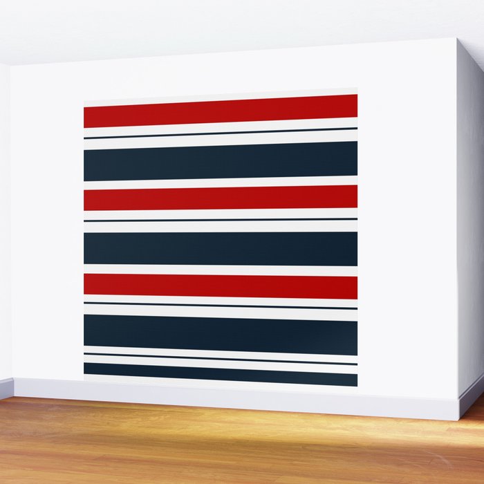 Red and Navy Blue Horizontal Stripes Wall Mural Gallery Image 2