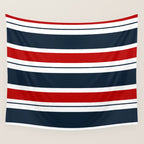 Red and Navy Blue Horizontal Stripes Wall Tapestry Gallery Image 4