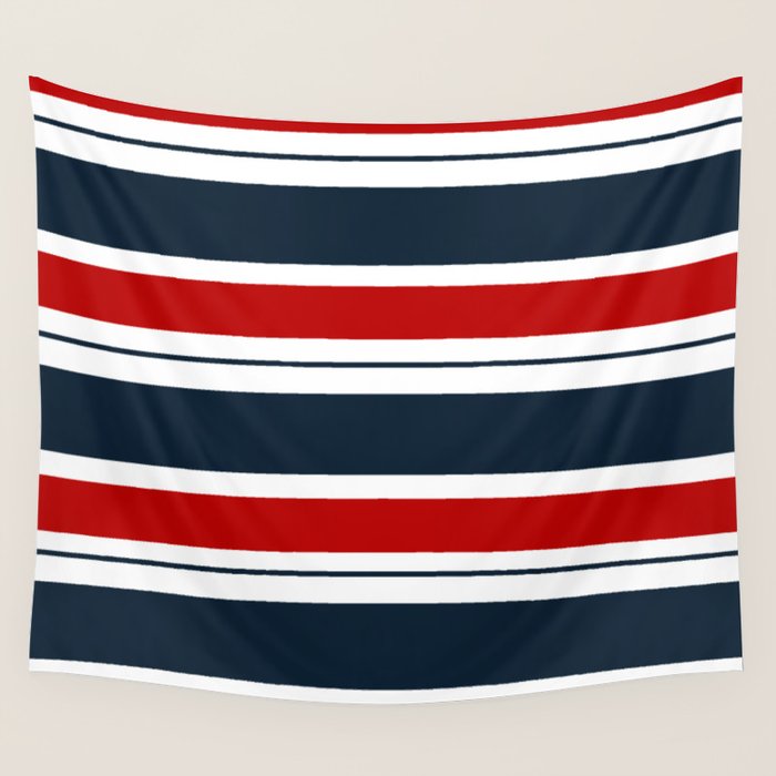 Red and Navy Blue Horizontal Stripes Wall Tapestry Gallery Image 4