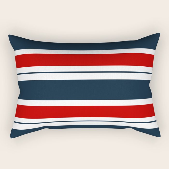 Red and Navy Blue Horizontal Stripes Rectangular Pillow Gallery Image 1