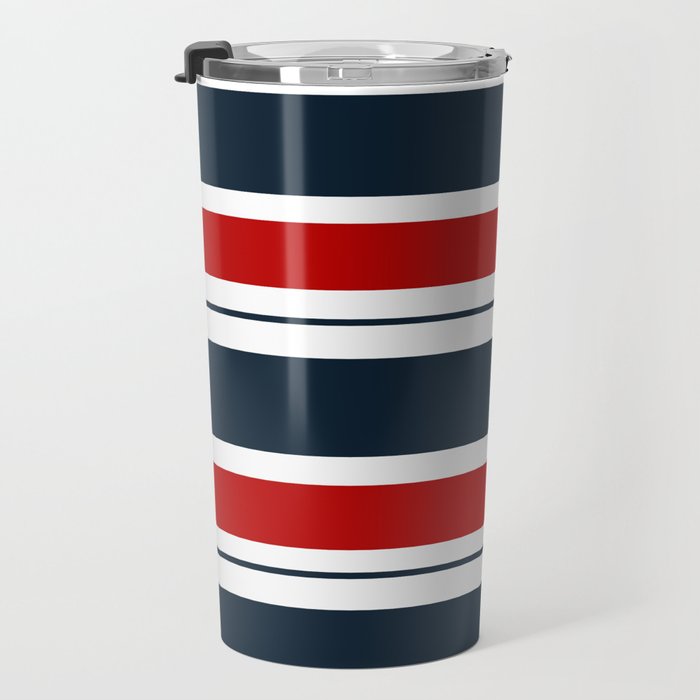 Red and Navy Blue Horizontal Stripes Travel Mug Gallery Image 3