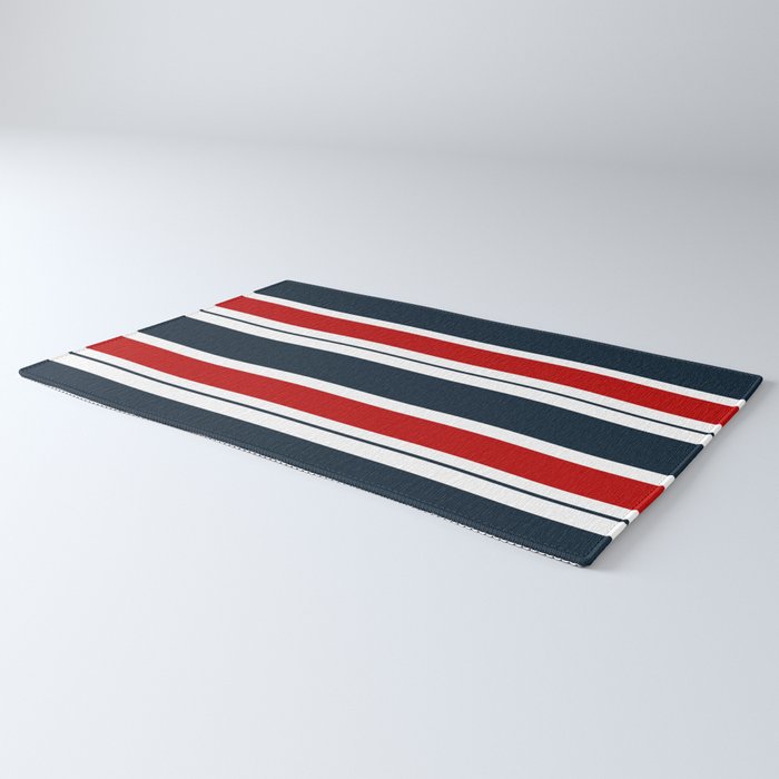 Red and Navy Blue Horizontal Stripes Rug Gallery Image 3