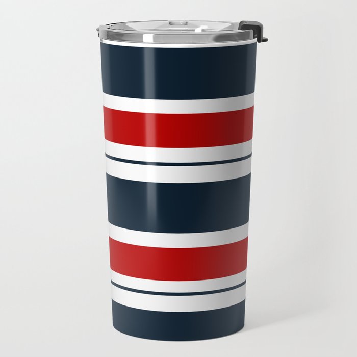 Red and Navy Blue Horizontal Stripes Travel Mug Gallery Image 2