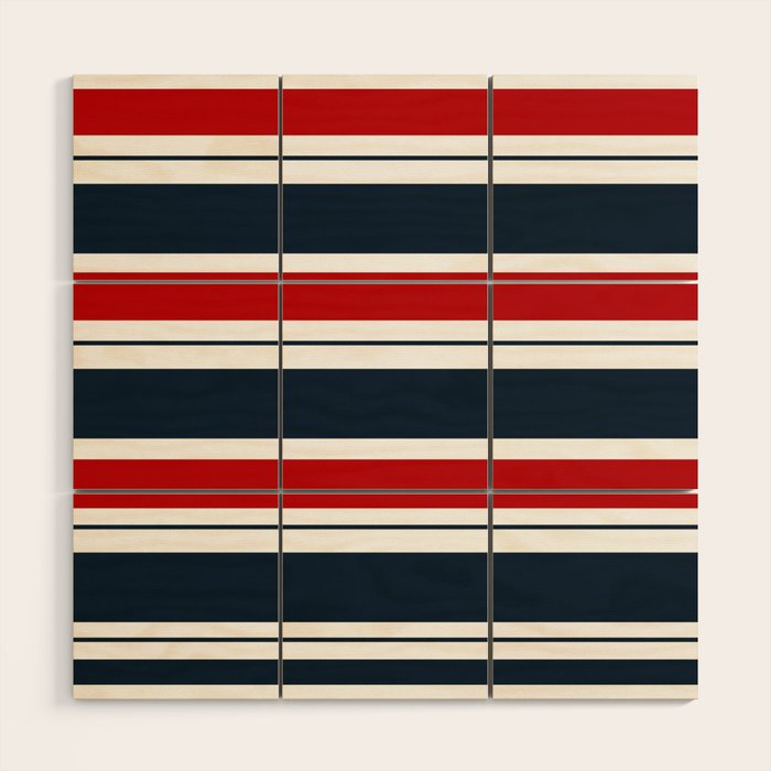 Red and Navy Blue Horizontal Stripes Wood Wall Art Gallery Image 1