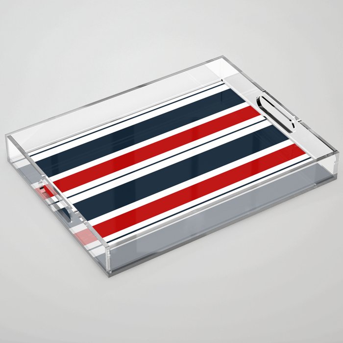 Red and Navy Blue Horizontal Stripes Acrylic Tray Gallery Image 1