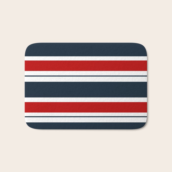 Red and Navy Blue Horizontal Stripes Bath Mat Gallery Image 1