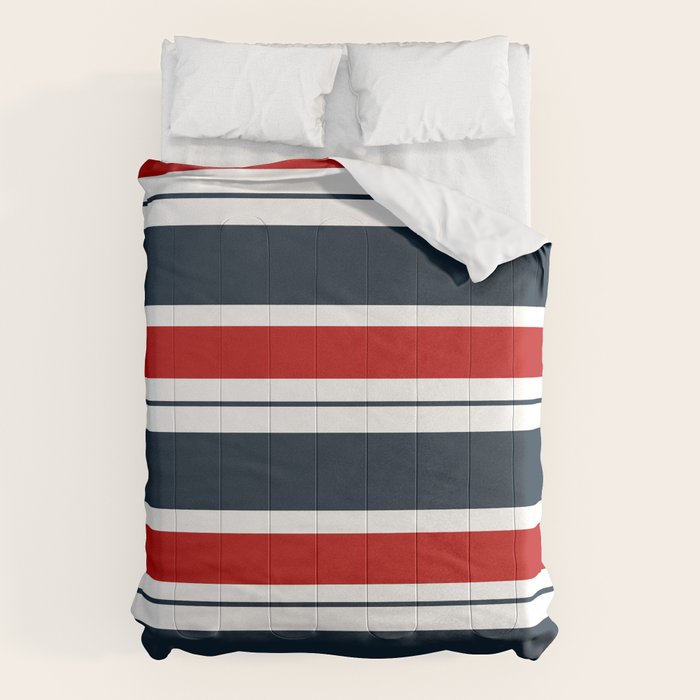 Red and Navy Blue Horizontal Stripes Comforter Gallery Image 1