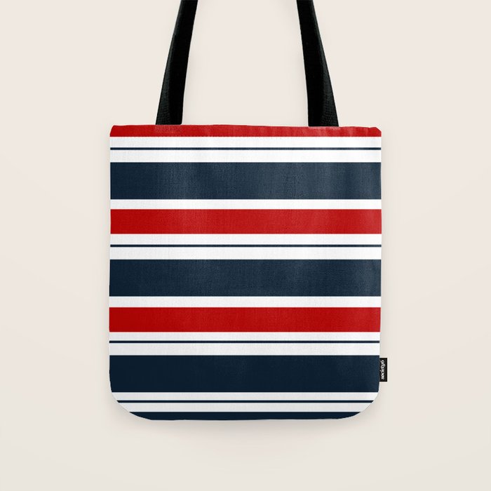 Red and Navy Blue Horizontal Stripes Tote Bag Gallery Image 1