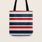 Red and Navy Blue Horizontal Stripes Tote Bag Gallery Image 1