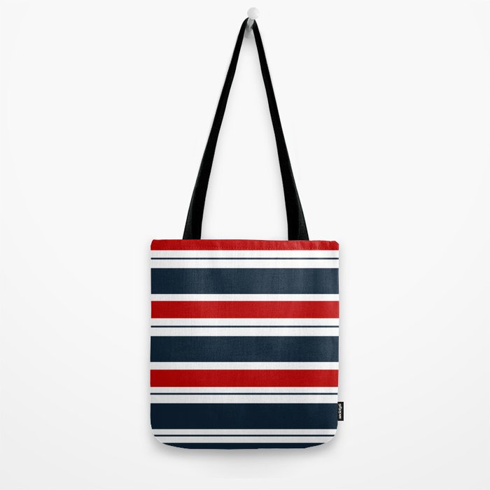Red and Navy Blue Horizontal Stripes Tote Bag Gallery Image 2
