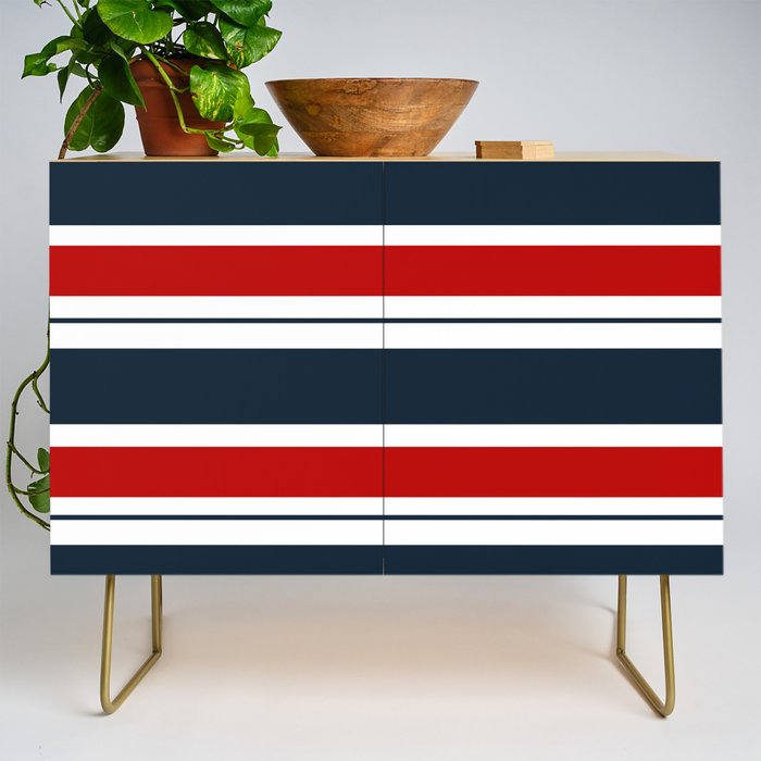 Red and Navy Blue Horizontal Stripes Credenza Gallery Image 1
