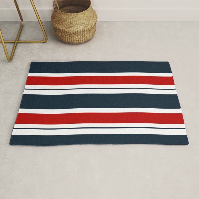 Red and Navy Blue Horizontal Stripes Rug Gallery Image 1