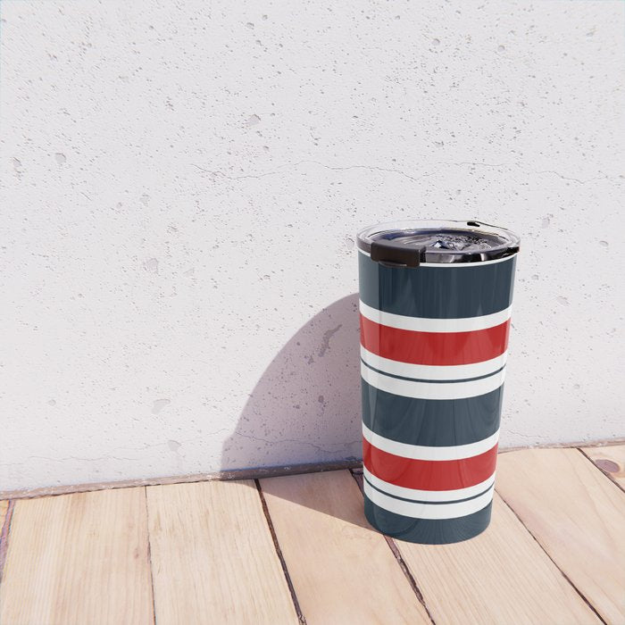 Red and Navy Blue Horizontal Stripes Travel Mug Gallery Image 4