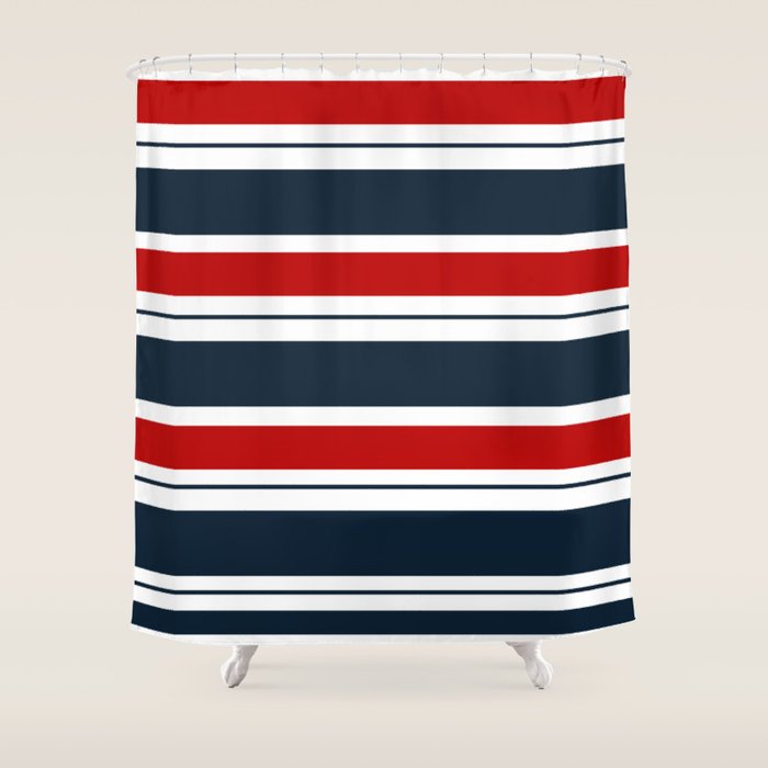 Red and Navy Blue Horizontal Stripes Shower Curtain Gallery Image 1