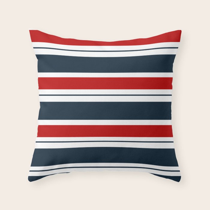 Red and Navy Blue Horizontal Stripes Throw Pillow Gallery Image 6