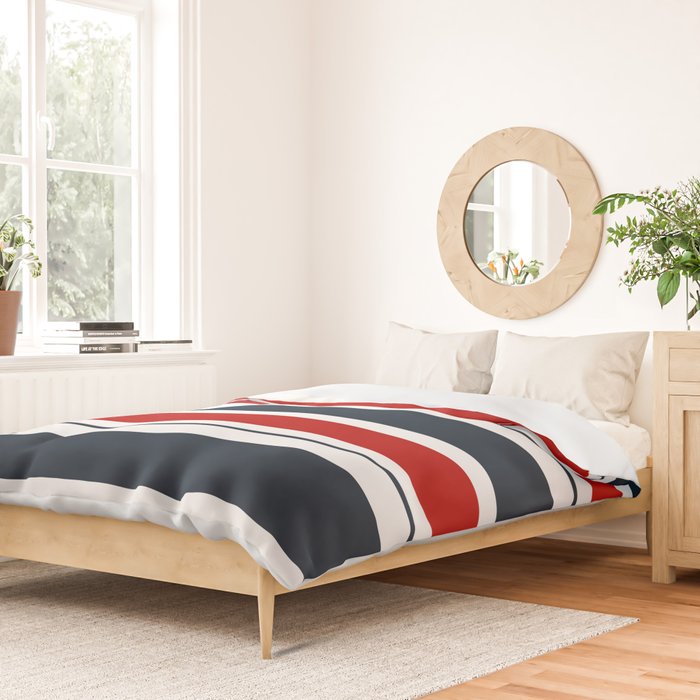 Red and Navy Blue Horizontal Stripes Duvet Cover Gallery Image 2