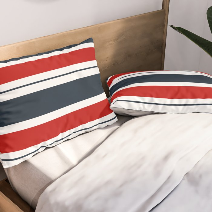 Red and Navy Blue Horizontal Stripes Pillow Sham Gallery Image 2