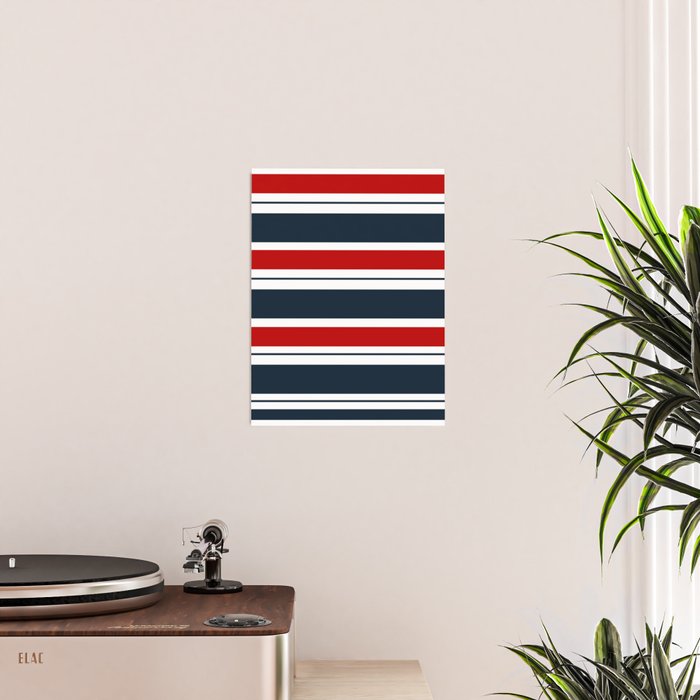 Red and Navy Blue Horizontal Stripes Poster Gallery Image 2