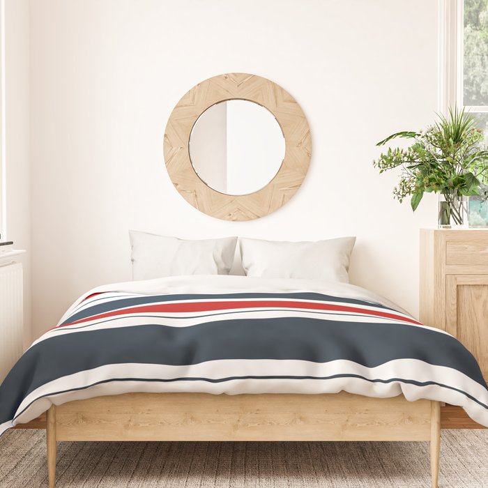 Red and Navy Blue Horizontal Stripes Duvet Cover Gallery Image 3