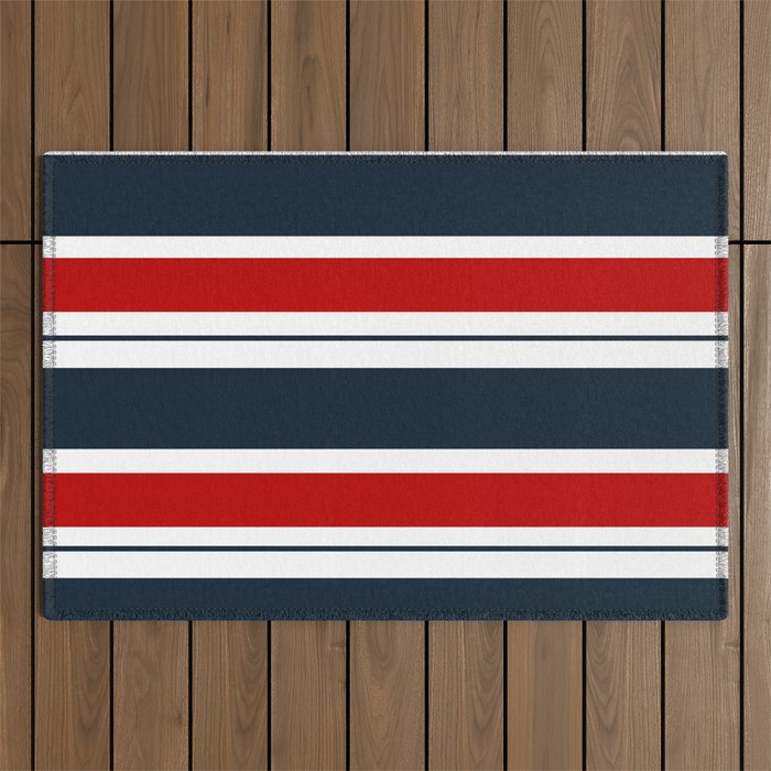 Red and Navy Blue Horizontal Stripes Outdoor Rug Gallery Image 1
